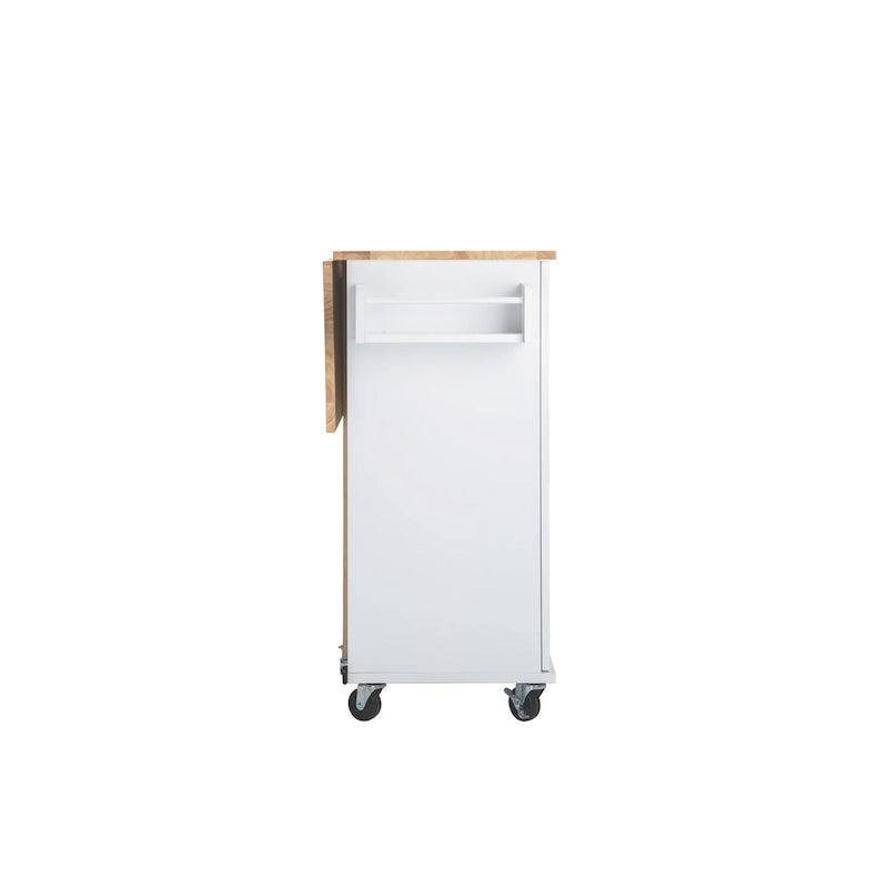 Rolling Kitchen Island Cart with Drawers Cabinet White Natural Wood Top