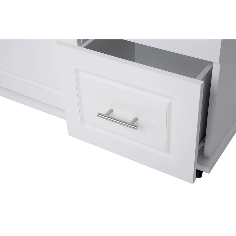 Rolling Kitchen Island Cart with Drawers Cabinet White Natural Wood Top