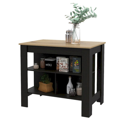 3-Shelf Kitchen Island with Open Shelving Black and Light Oak