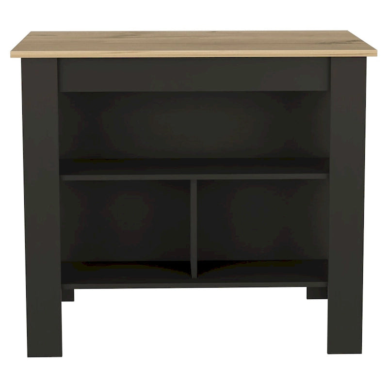 3-Shelf Kitchen Island with Open Shelving Black and Light Oak