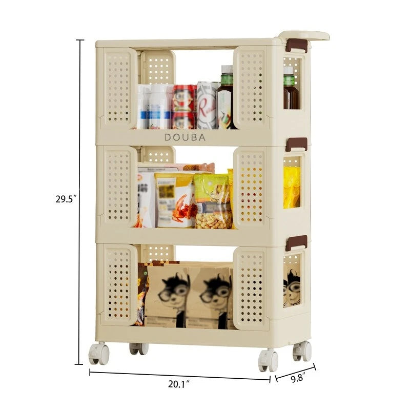 4-Tier Rolling Storage Cart with Wheels Cream White Utility Organizer