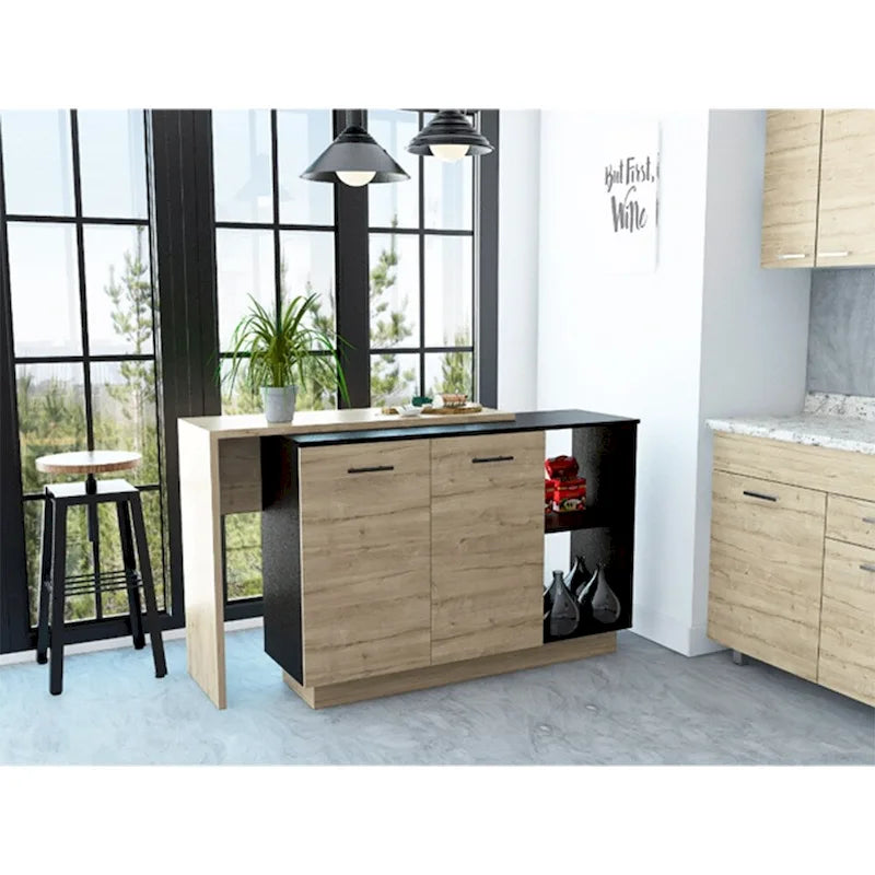 2-Shelf 1-Drawer Kitchen Island Black Wengue and Light Oak