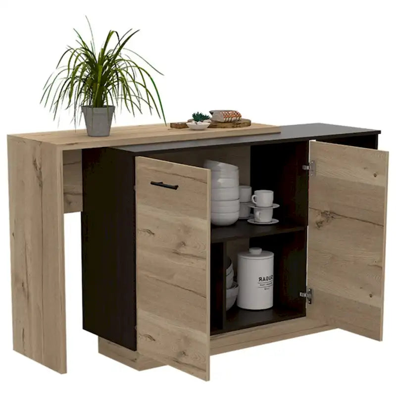 2-Shelf 1-Drawer Kitchen Island Black Wengue and Light Oak