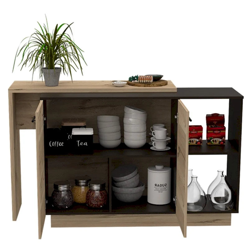 2-Shelf 1-Drawer Kitchen Island Black Wengue and Light Oak
