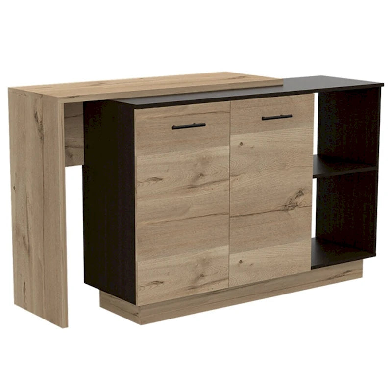 2-Shelf 1-Drawer Kitchen Island Black Wengue and Light Oak