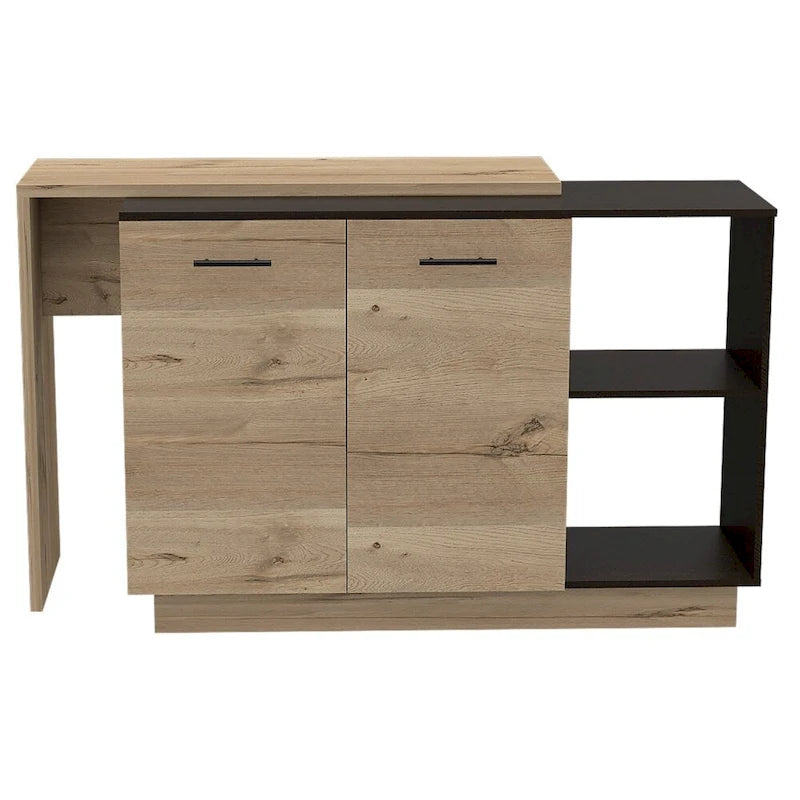 2-Shelf 1-Drawer Kitchen Island Black Wengue and Light Oak