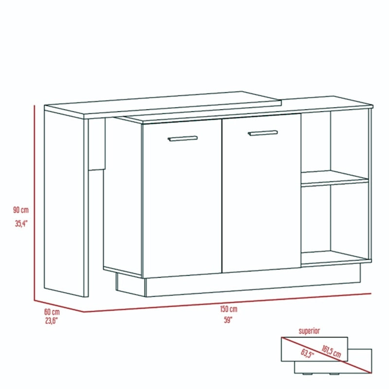 2-Shelf 1-Drawer Kitchen Island Black Wengue and Light Oak