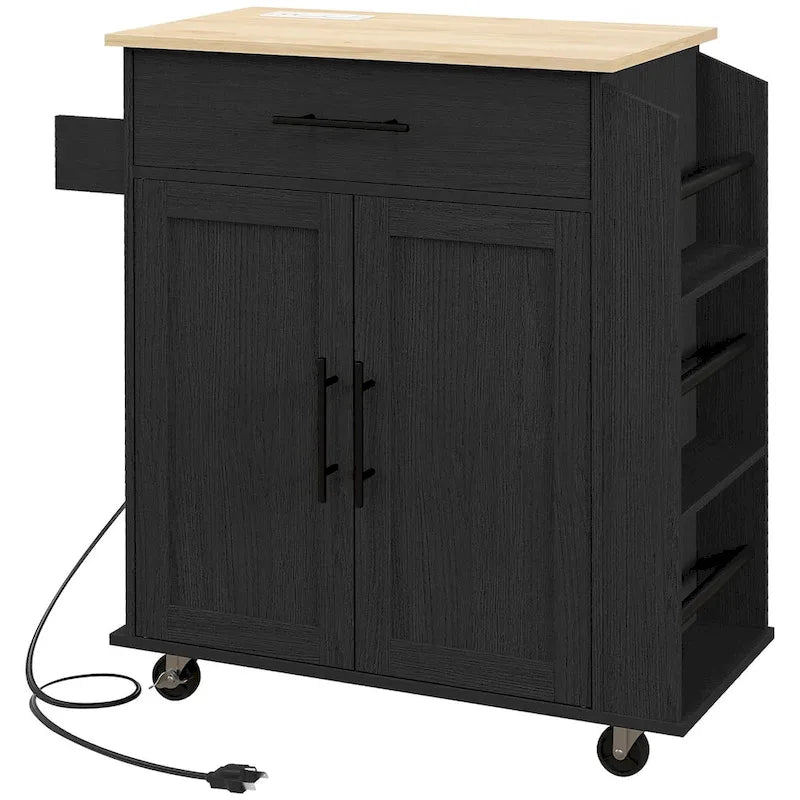 Black Rolling Kitchen Island Cart with Storage Drawer Cabinet and Wheels