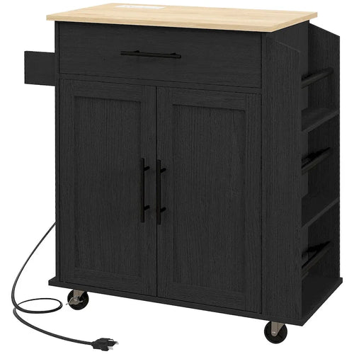 Black Rolling Kitchen Island Cart with Storage Drawer Cabinet and Wheels