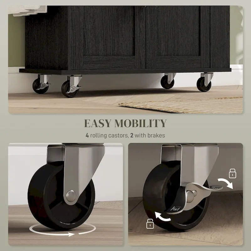 Black Rolling Kitchen Island Cart with Storage Drawer Cabinet and Wheels