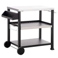 Black Stainless Steel Outdoor BBQ Grill Cart with Storage Shelves and Hooks