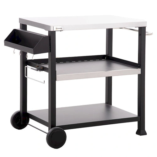 Three-Shelf Outdoor Grill Cart with Stainless Steel Tabletop