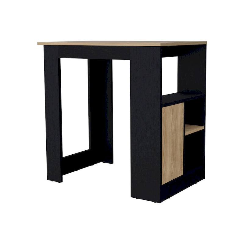 Melamine Kitchen Island with Open Shelves and Cabinet Door, Black Natural Oak