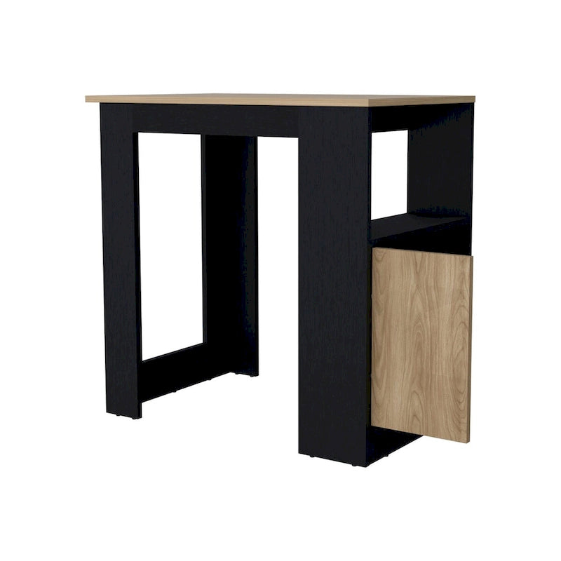 Melamine Kitchen Island with Open Shelves and Cabinet Door, Black Natural Oak