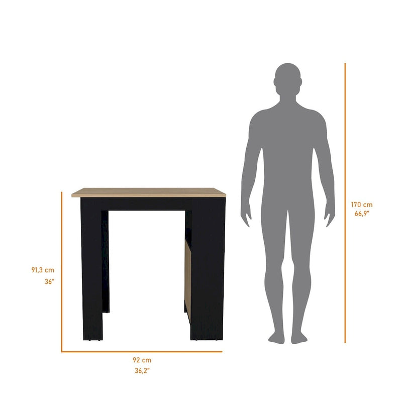Melamine Kitchen Island with Open Shelves and Cabinet Door, Black Natural Oak